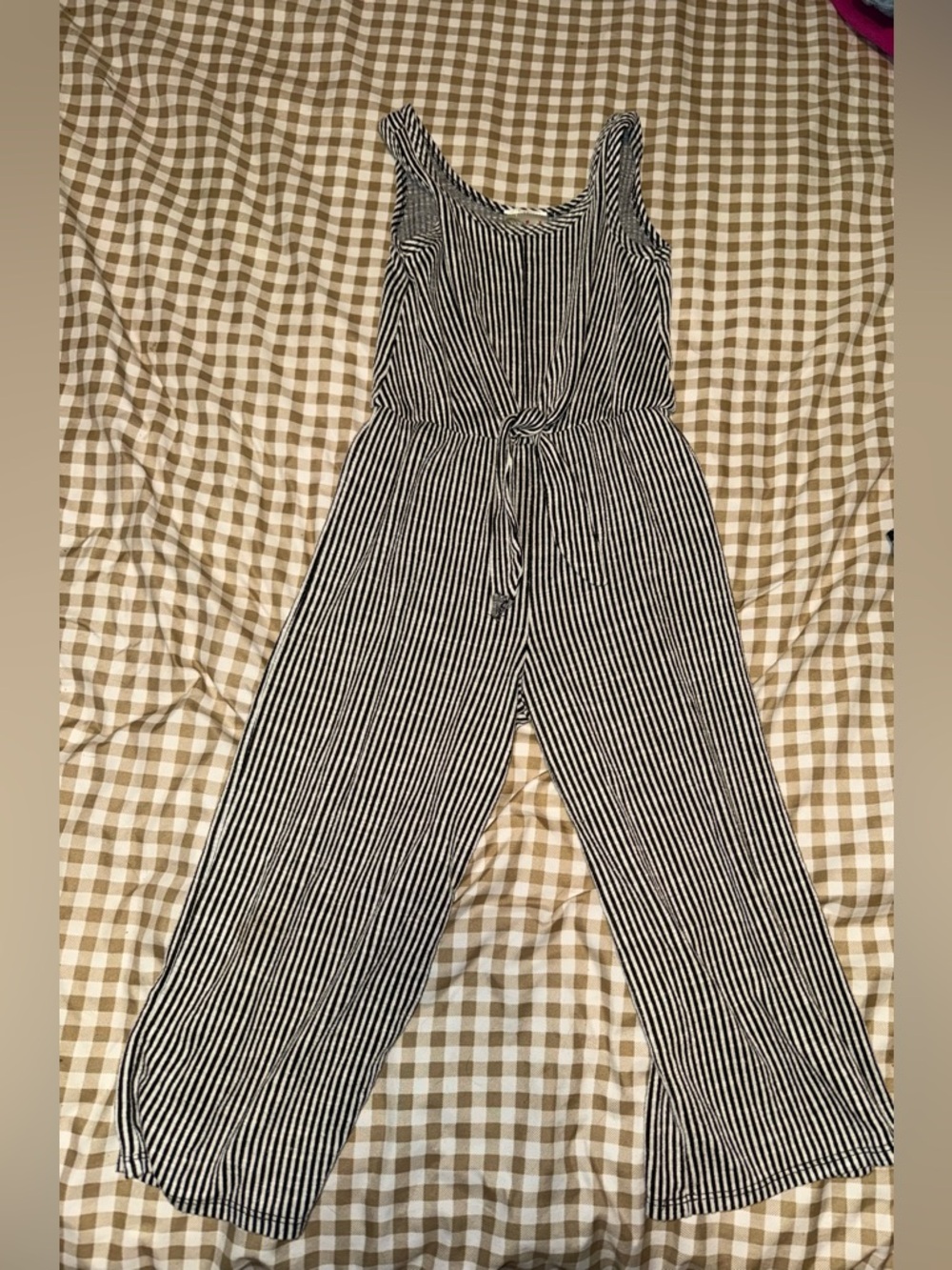 Girls Striped Black & White Wide-Leg Jumpsuit